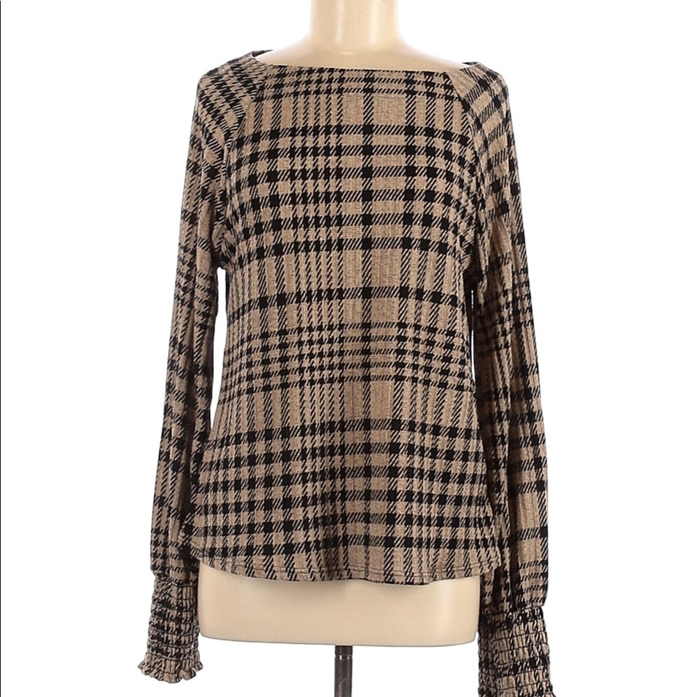 Ro&De Women Brown Long Sleeve Ruffle Plaid Boho Top Size XL